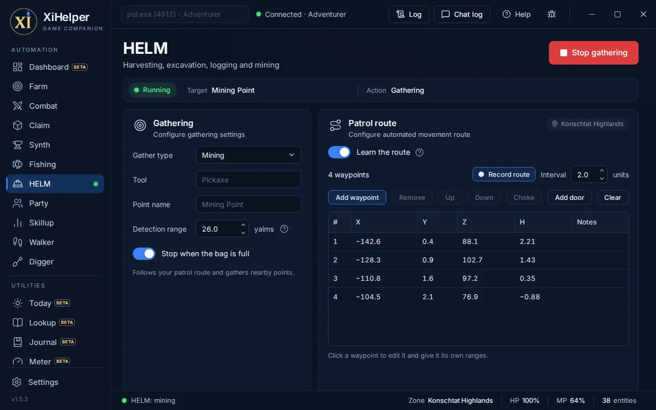The HELM tab in XiHelper